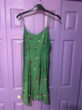 Old Navy Green Floral Midi Dress with Spaghetti Straps